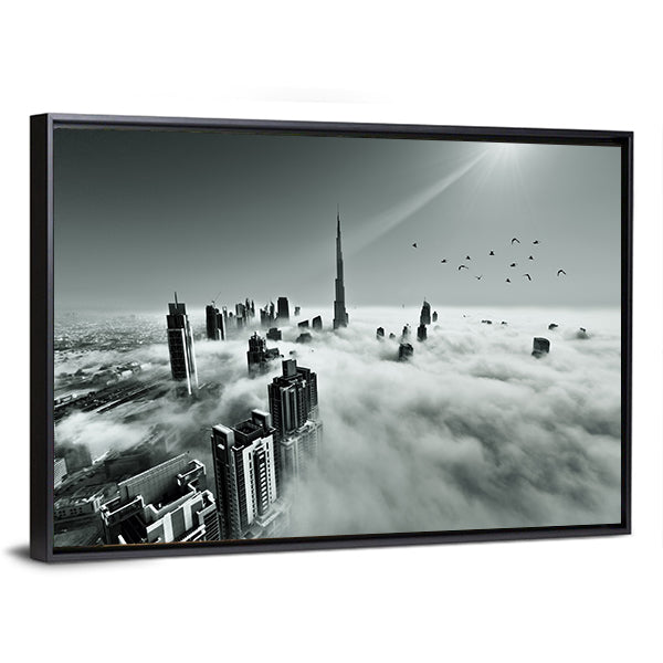 Dubai Downtown In Dense Fog Canvas Wall Art