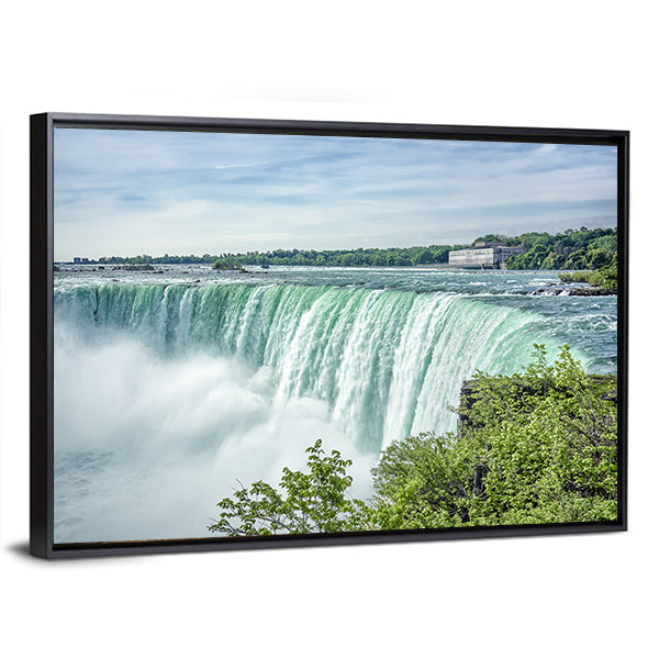 Niagara Falls From The Canadian Side Canvas Wall Art in white, green and blue, framed canvas, product view on a white background