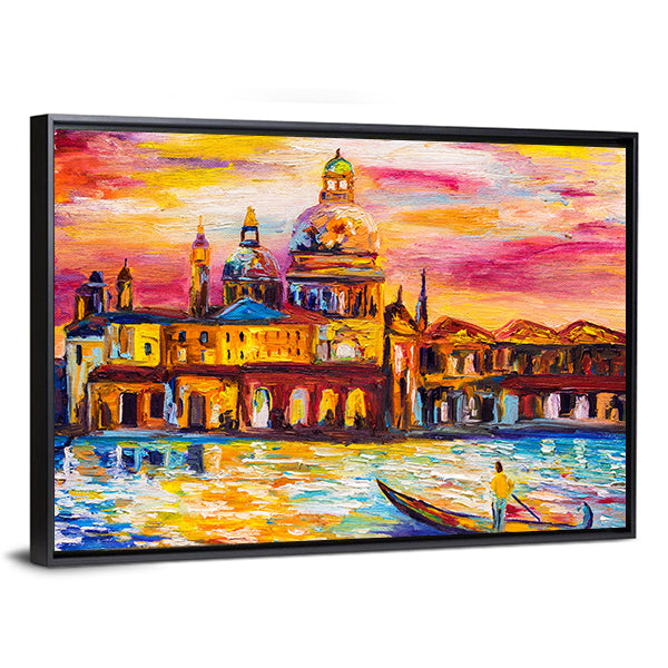 Venice Sunset Gondola Impression Canvas Wall Art