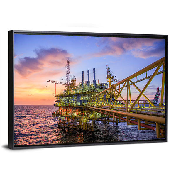 Offshore Oil Rig at Sunset Canvas Wall Art
