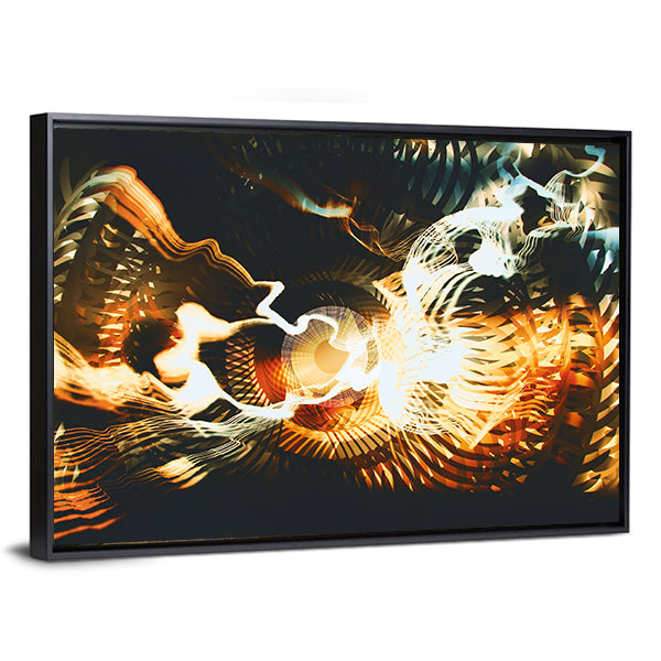 Golden Fractal with Glowing Core Canvas Wall Art