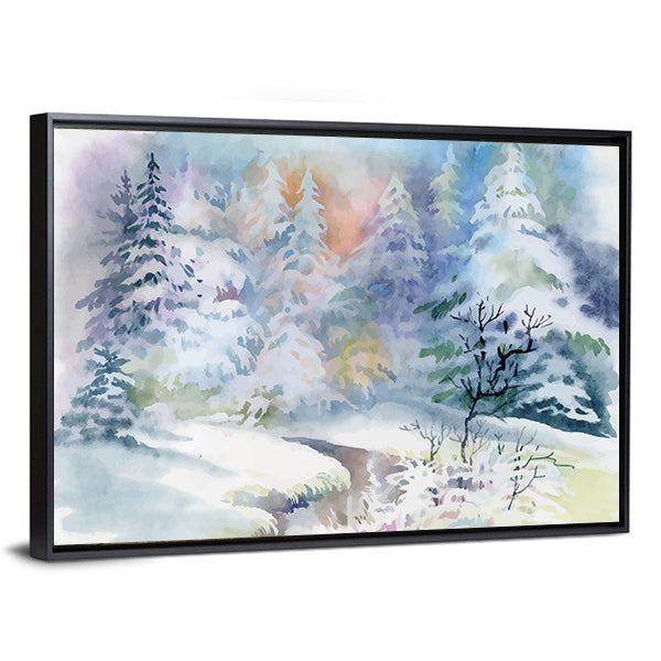 Watercolor Winter Landscape Canvas Wall Art