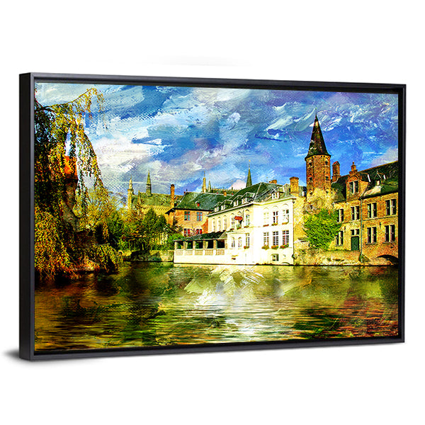 Belgian Canal in a Small Town Canvas Wall Art