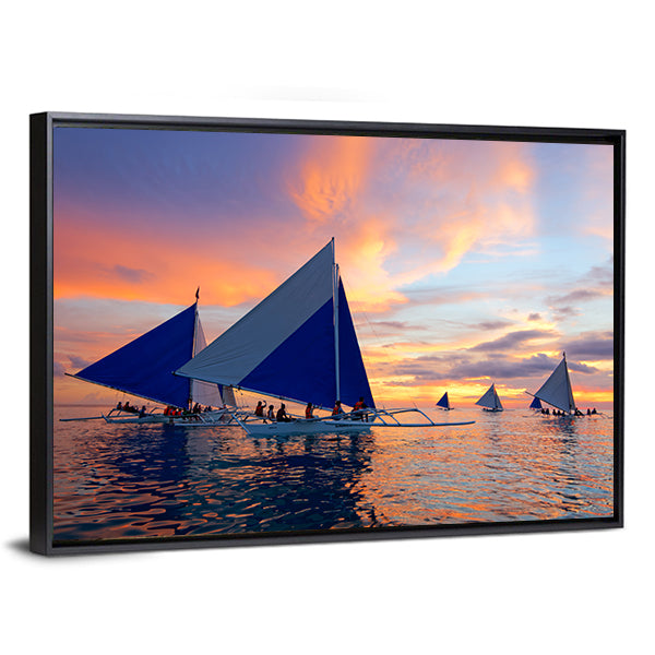 Sailboats at Boracay Sunset Canvas Wall Art