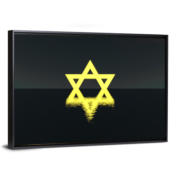 Glowing Yellow Star of David Over Water Canvas Wall Art