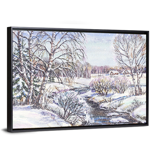 Russian Winter Village Canvas Wall Art