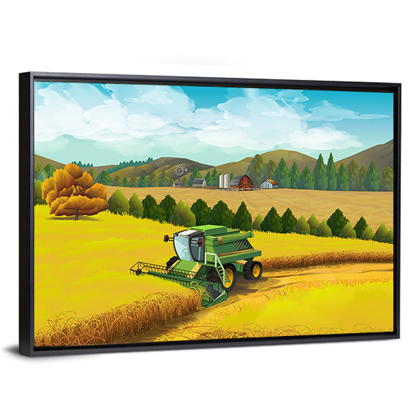 Combine Harvester in Golden Wheat Canvas Wall Art