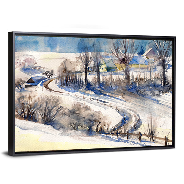 Road To Winter Village Canvas Wall Art