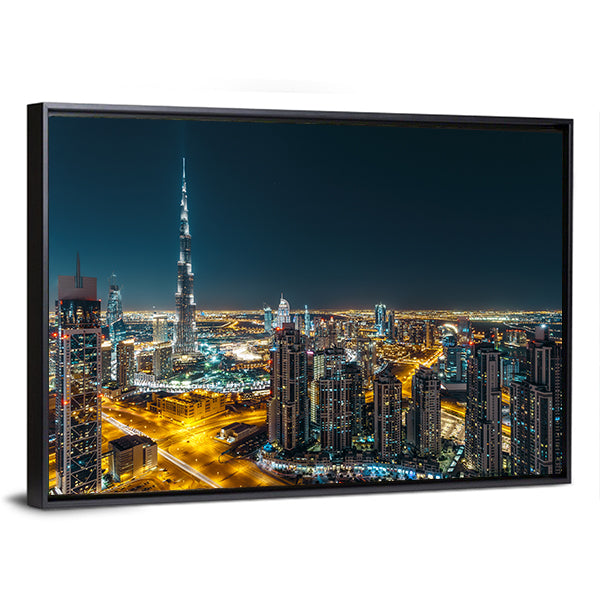 Dubai Business Bay Night Skyline Canvas Wall Art