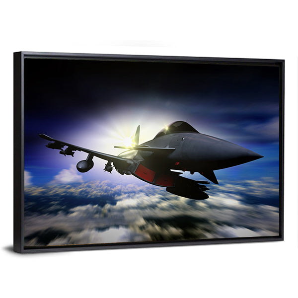 Military Jet Flying During Sunrise Canvas Wall Art