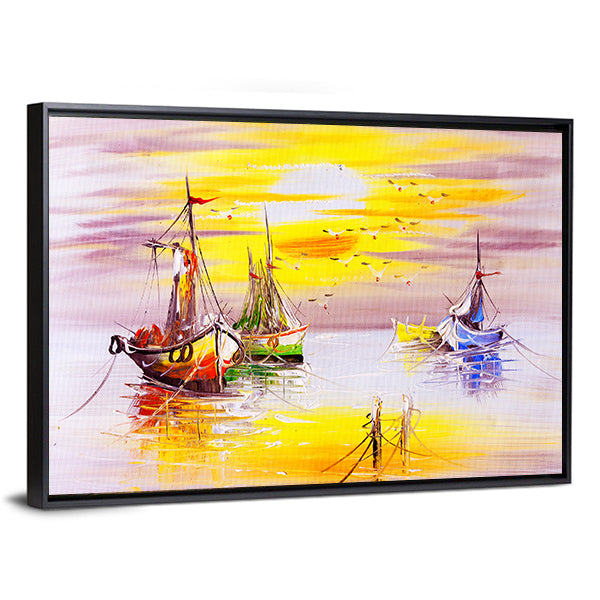 Sunset Sailboats with Vibrant Reflections Canvas Wall Art