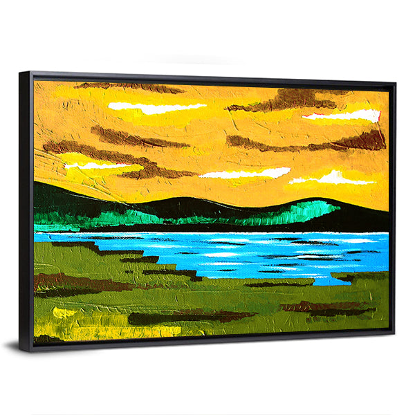 Sunset Lake Meadow Canvas Wall Art