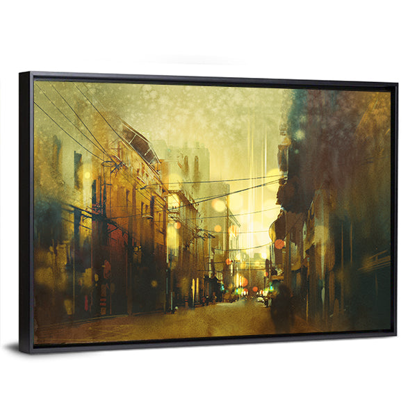 Urban Street at Golden Dusk Canvas Wall Art