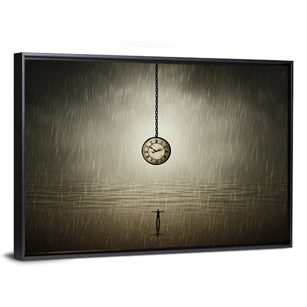 Rainy Night Silhouette with Pocket Watch Canvas Wall Art