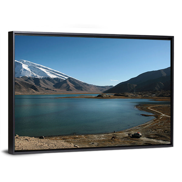 Mountain Muztahgata And Kara Kul Lake In Xinjiang China Canvas Wall Art