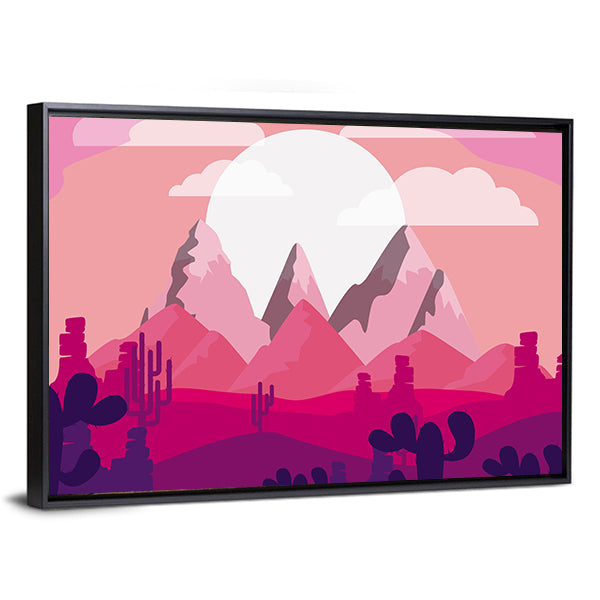 Desert Sunset Mountain Illustration Canvas Wall Art