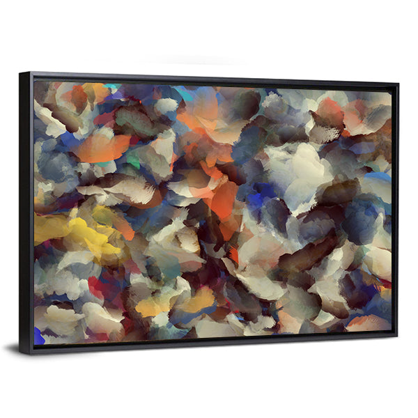 Colorful Retro Abstract Brushstroke Composition Canvas Wall Art in multicolor, framed canvas, product view on a white background