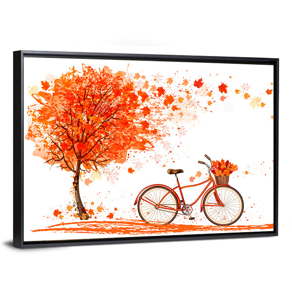 Bicycle Under Autumn Tree Canvas Wall Art