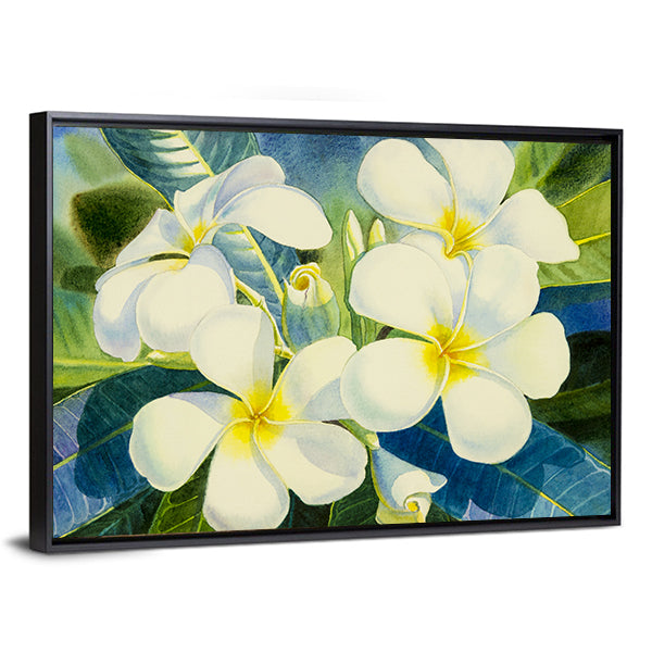 Realistic White Plumeria Close-up Canvas Wall Art