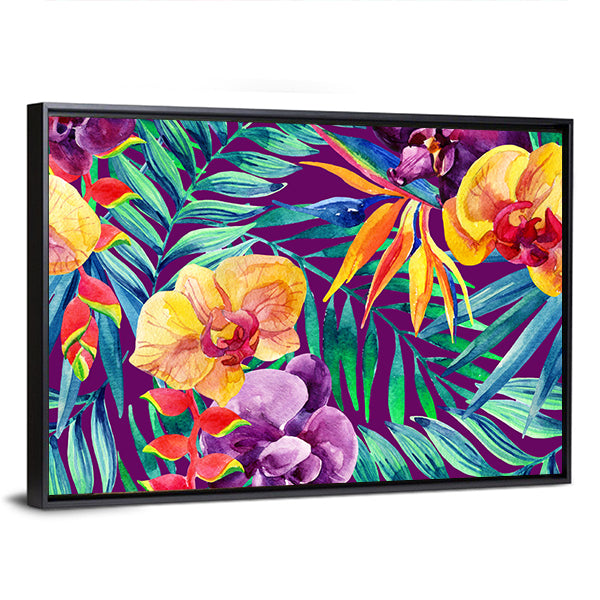 Tropical Jungle Watercolor Floral Canvas Wall Art