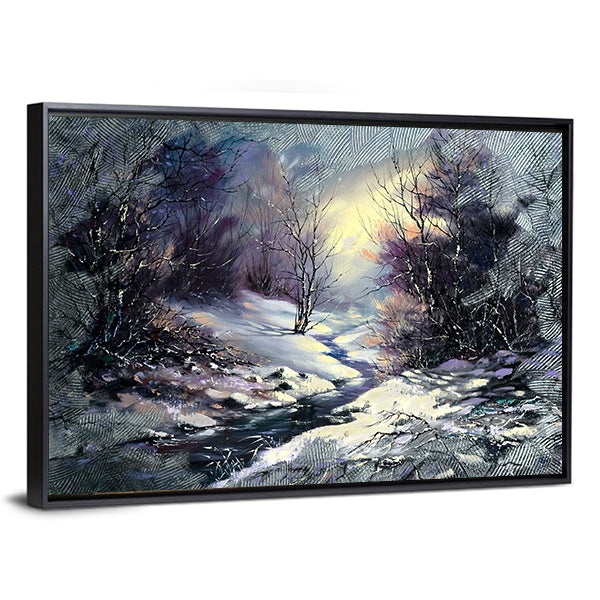 River In Winter Woods Canvas Wall Art
