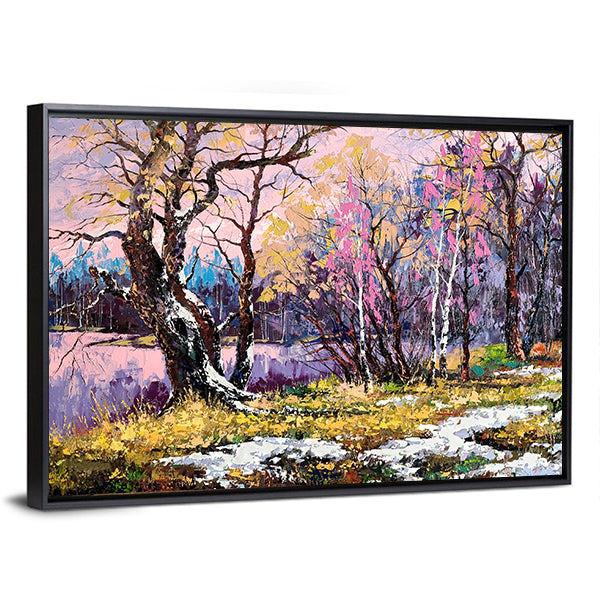 Autumn On Bank Of Lake Canvas Wall Art