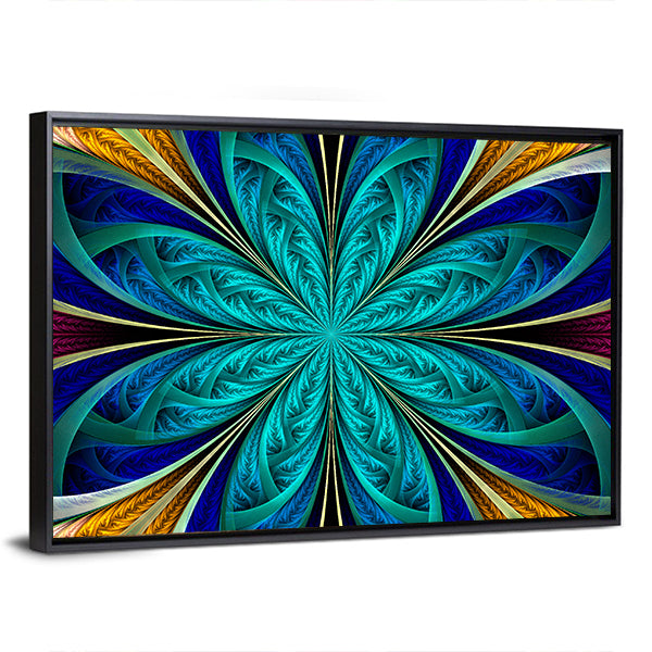 Multicolored Fractal Flower Canvas Wall Art in green, blue and multicolor, framed canvas, product view on a white background