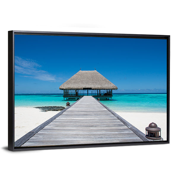 Maldives Wooden Pier to Overwater Bungalow Canvas Wall Art