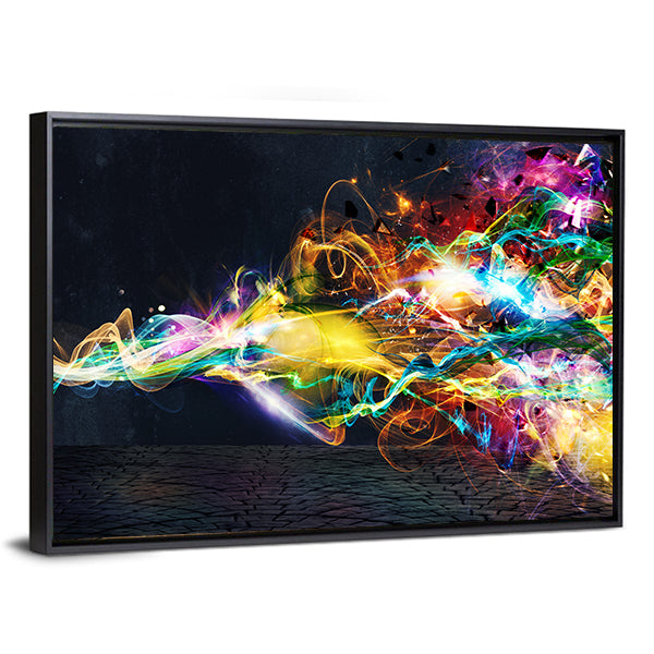 Colorful Light in Motion Canvas Wall Art in black and multicolor, framed canvas, product view on a white background