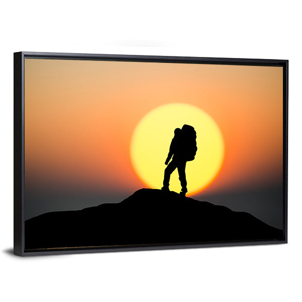 Silhouette Of Rock Climber On The Peak Canvas Wall Art