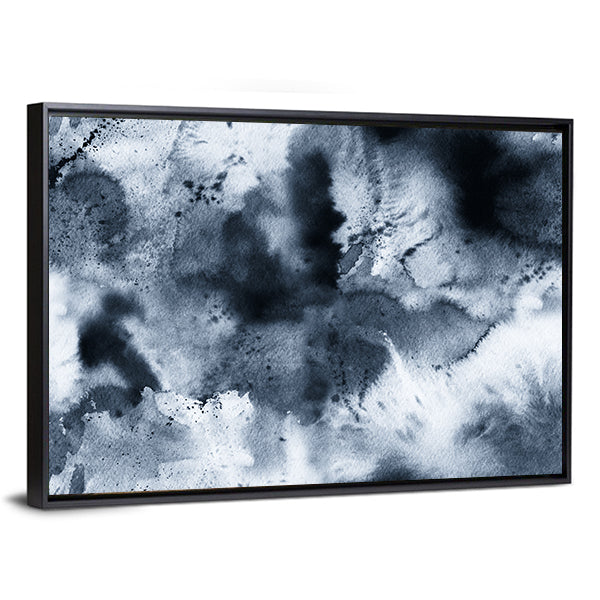 Seamless Ink Wash Abstract Canvas Wall Art in black, white and gray, framed canvas, product view on a white background