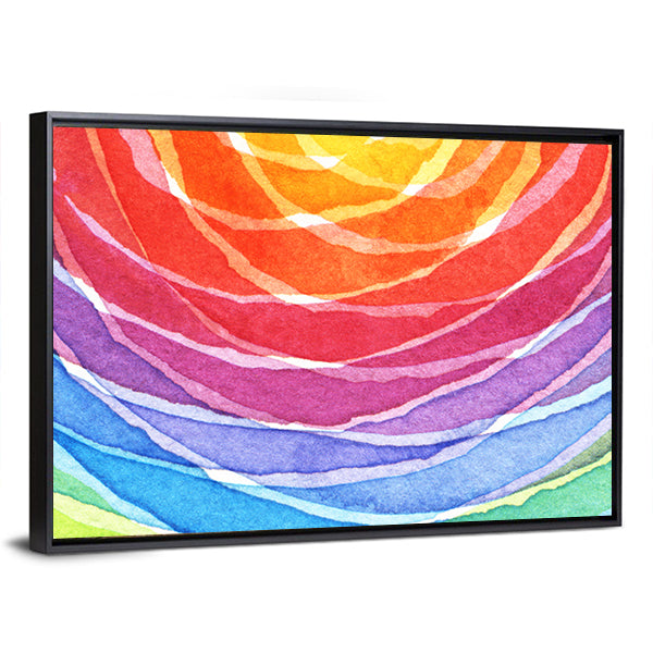 Rainbow Acrylic Abstract Canvas Wall Art in multicolor, framed canvas shown in a room
