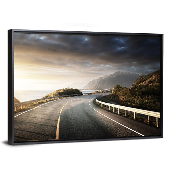 Winding Coastal Road in Lofoten Canvas Wall Art