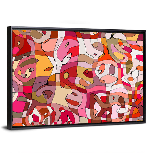 Crowded Abstract Faces in Warm Tones Canvas Wall Art