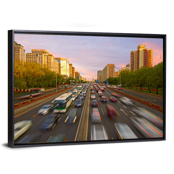 Traffic Crowd In Beijing Canvas Wall Art