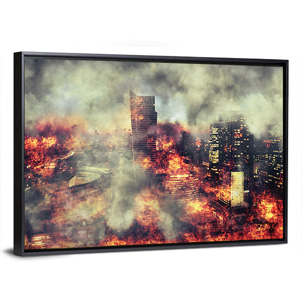Burning City Abstract Canvas Wall Art