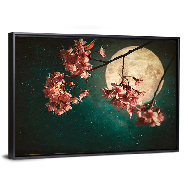 Moonlit Cherry Blossom Branch Canvas Wall Art
