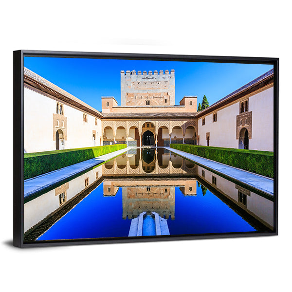 The Nasrid Palaces Palacios Nazaríes In Spain Canvas Wall Art in beige, brown and blue, framed canvas, product view on a white background