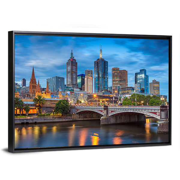 Melbourne During Twilight Blue Hour Canvas Wall Art