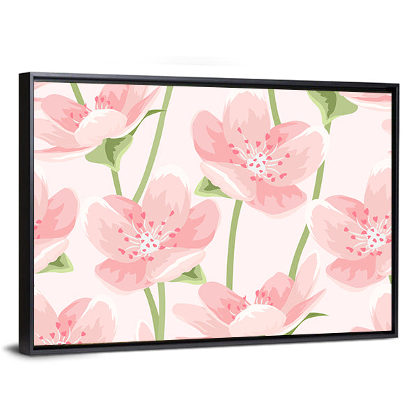 Blooming Pink Sakura Pattern Canvas Wall Art
