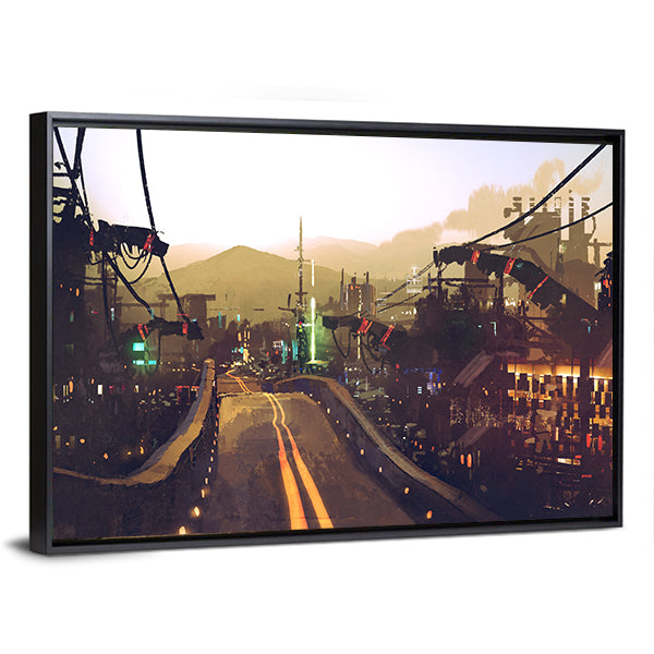 Futuristic Highway at Dusk Canvas Wall Art