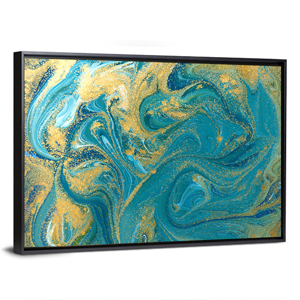 Teal Ink Marble with Gold Veins Canvas Wall Art