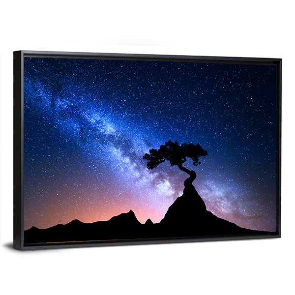 Alone Tree Under Starry Sky Canvas Wall Art