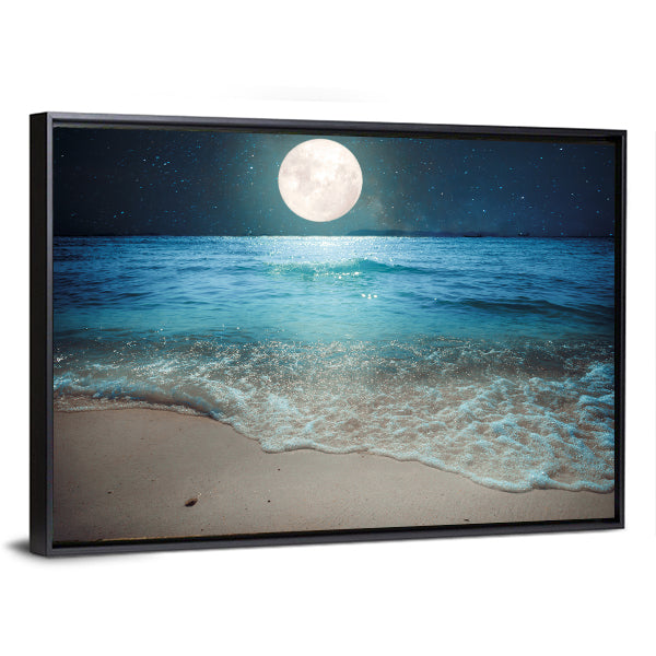 Full Moon Over Tropical Beach Canvas Wall Art