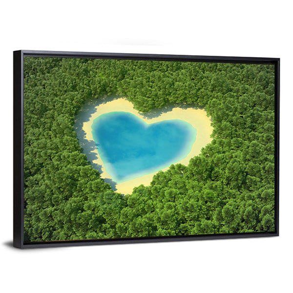 Heart Shaped Pond In A Tropical Forest Canvas Wall Art