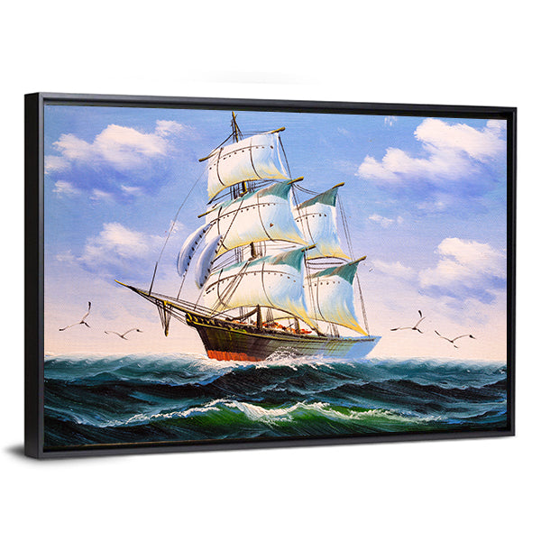 Three-masted Sailing Ship at Sea Canvas Wall Art