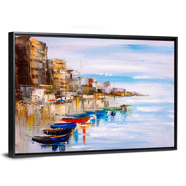 Abstract Harbor with Fishing Boats Canvas Wall Art