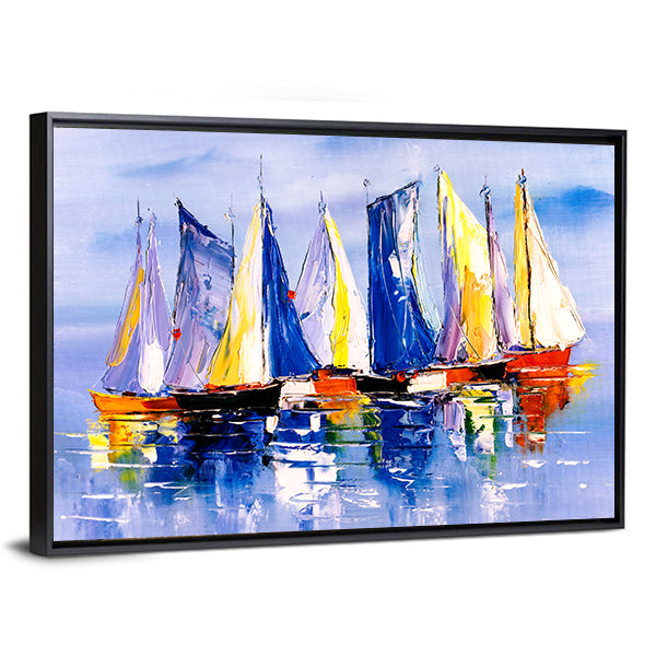Sail Boats At Harbor Canvas Wall Art
