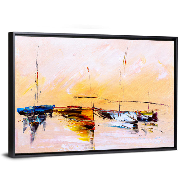 Abstract Sailboats at Sunset Canvas Wall Art