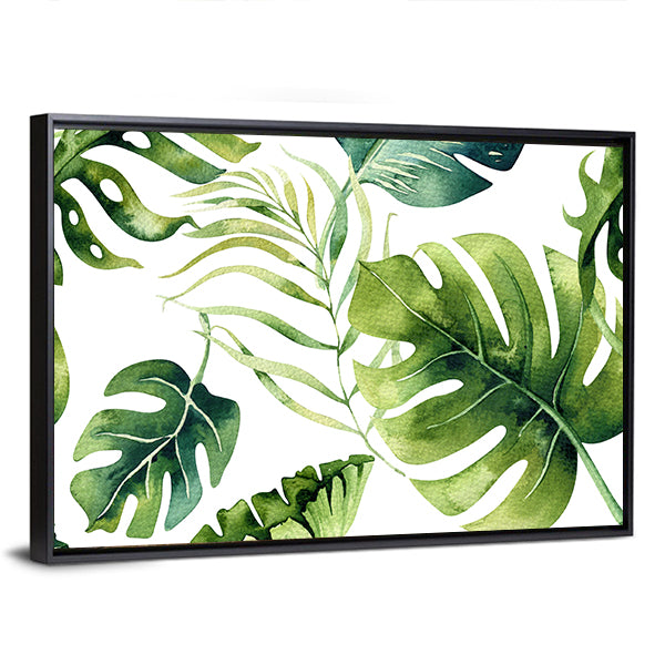 Tropical Monstera and Palm Leaves Canvas Wall Art